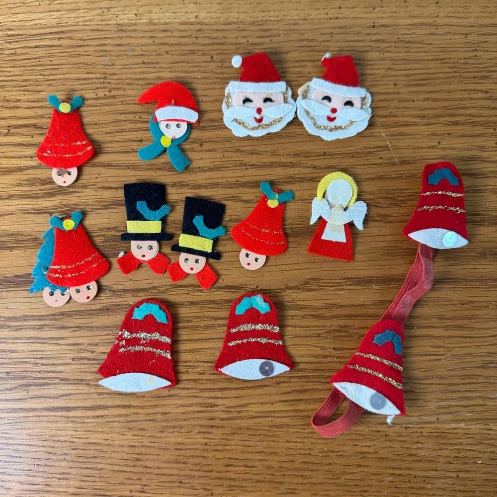 MCM Vintage Christmas Felt Ornaments Santa Angel‎ Bell Elf Figurine Craft Lot